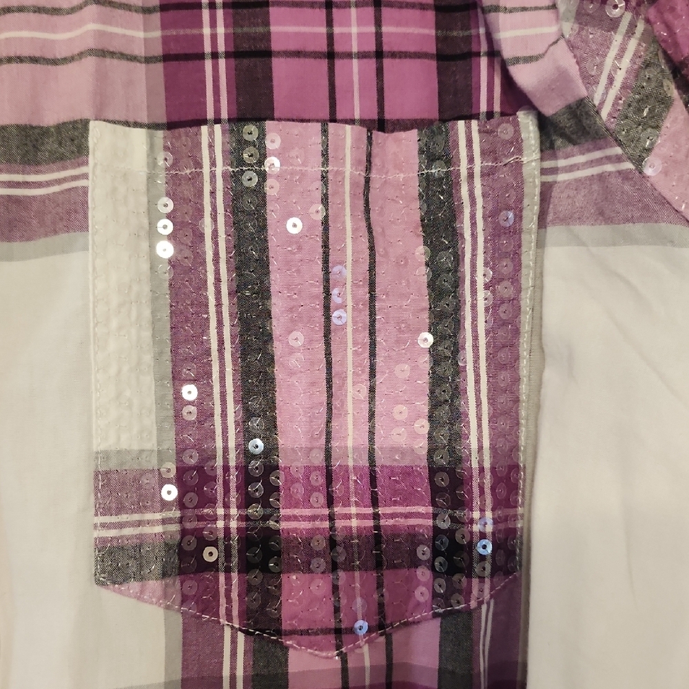 Cato Pink and White Plaid Blouse with Sequins - Picture 2 of 7
